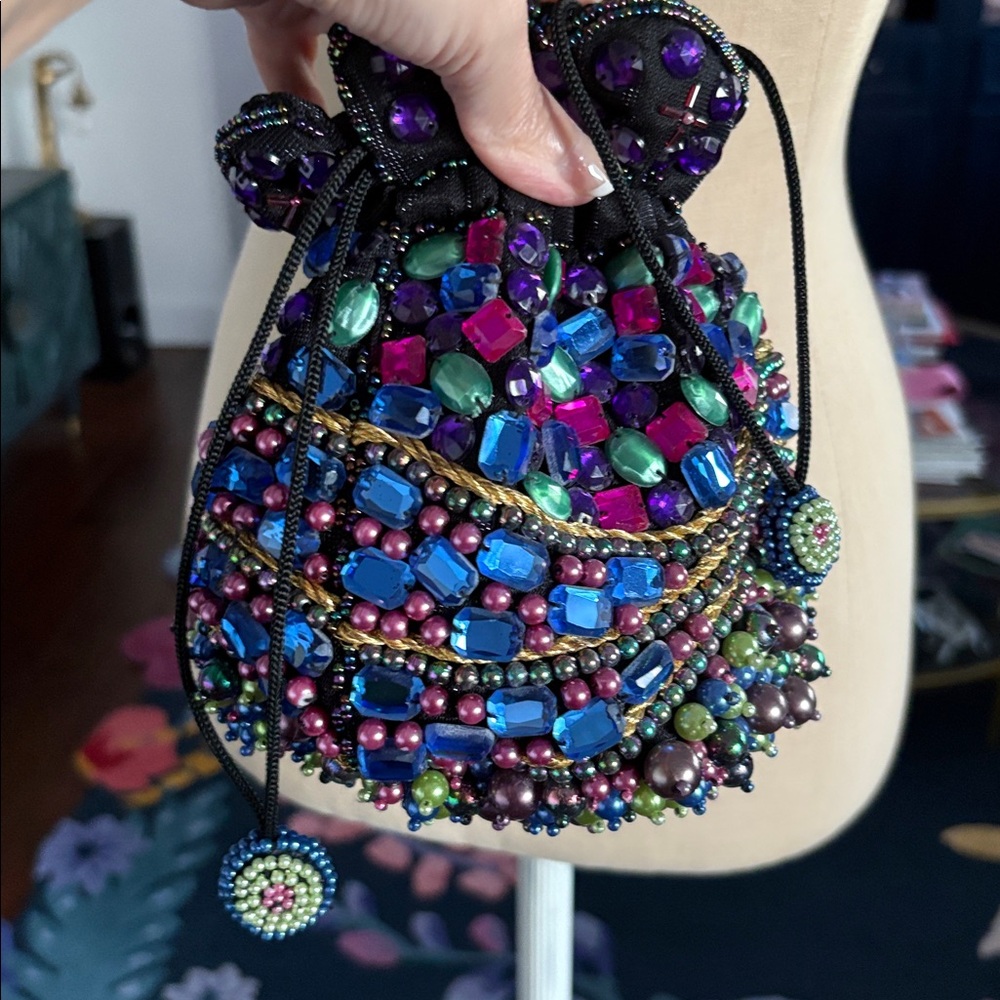 Chico’s Beaded Multicolor Drawstring Bag - image 3